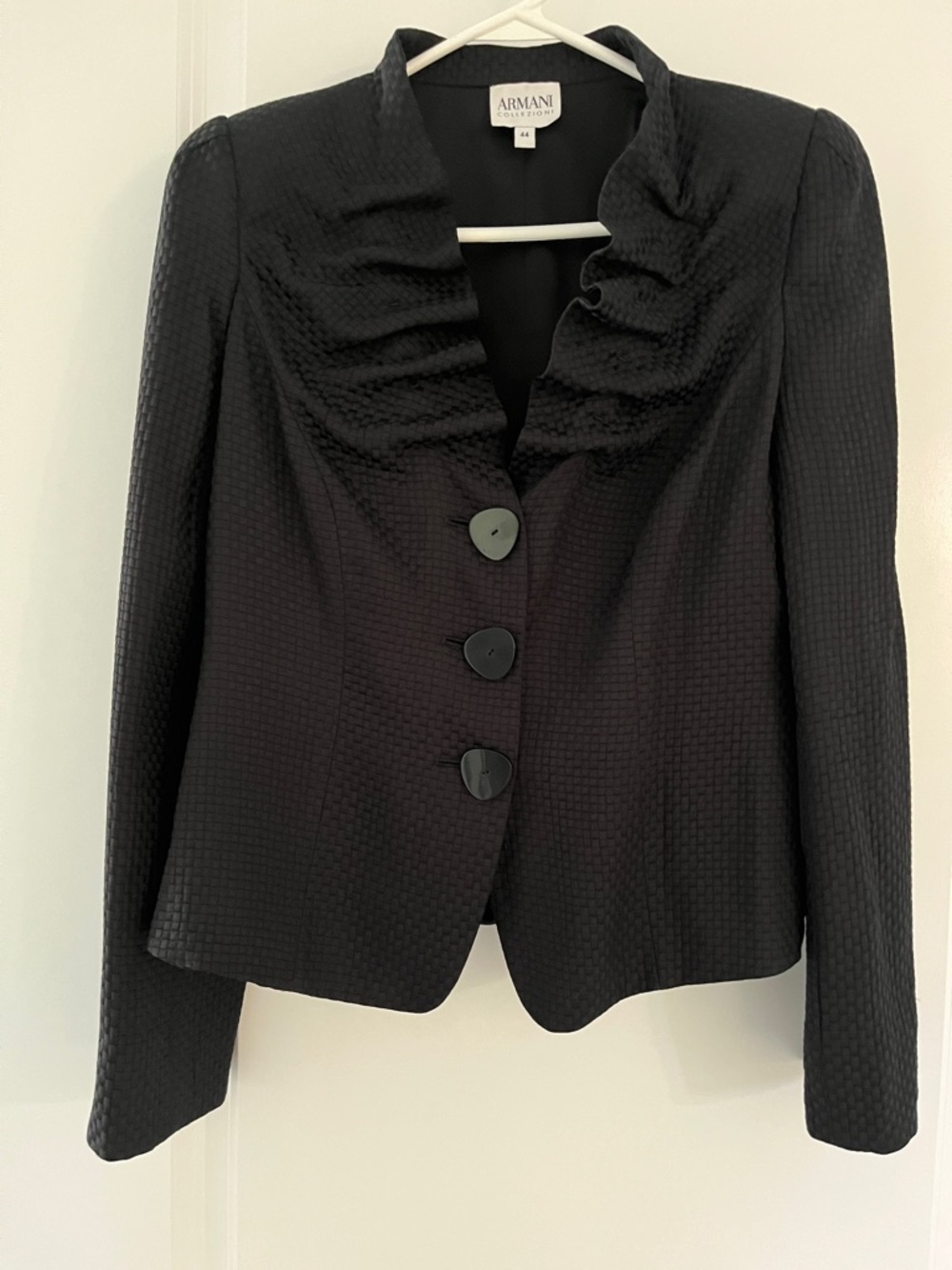 Vintage Armani Collezioni Black Silk/ Wool Blend Ruffled-Collar Women's Blazer